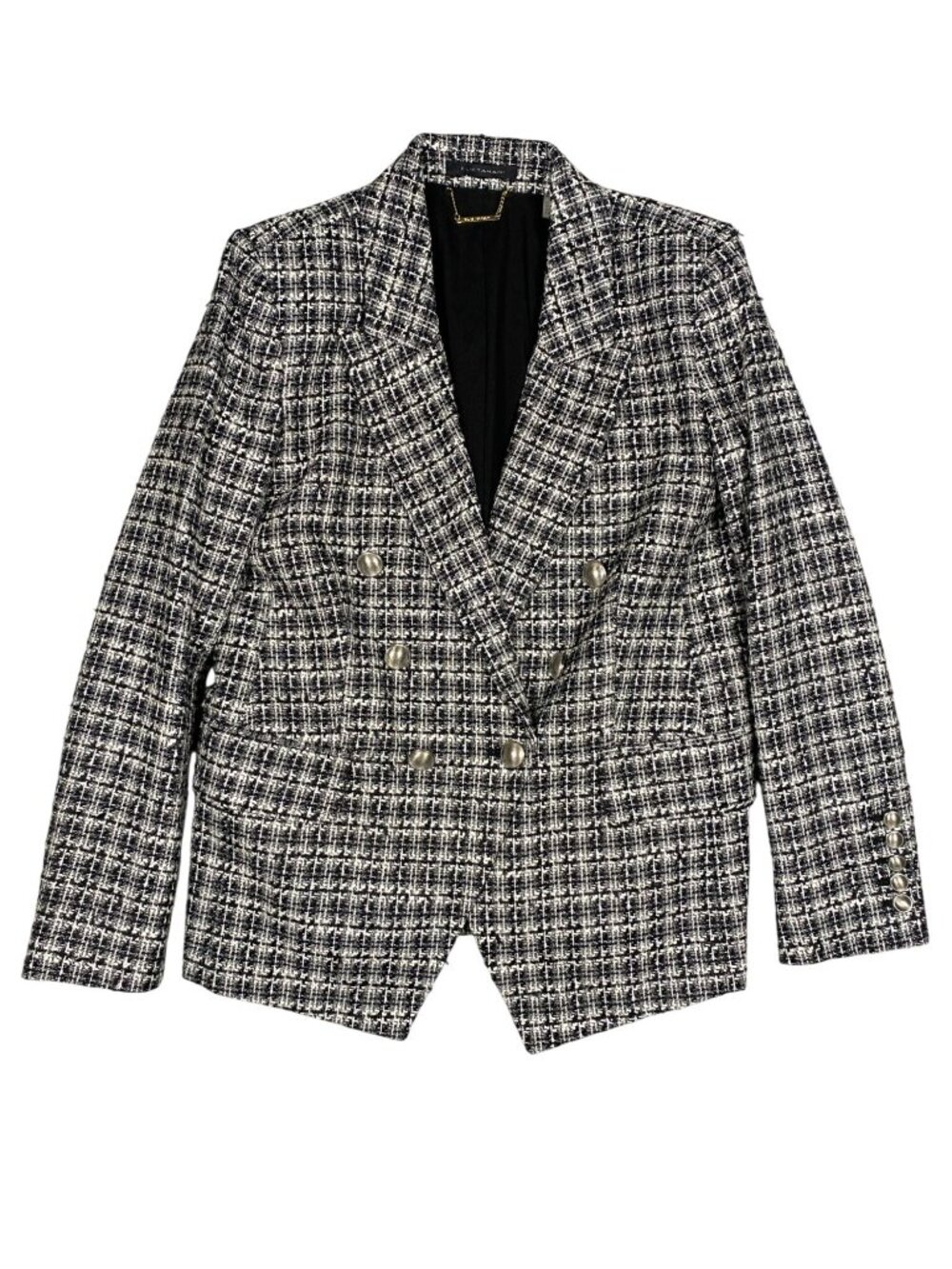 Elie Tahari Womens Tweed Double-Breasted Blazer Black White S Classic Fit - Picture 2 of 9